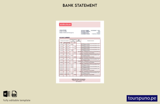 listo para imprimir plantilla de Excel de extracto bancario Addiko de Bosnia y H
